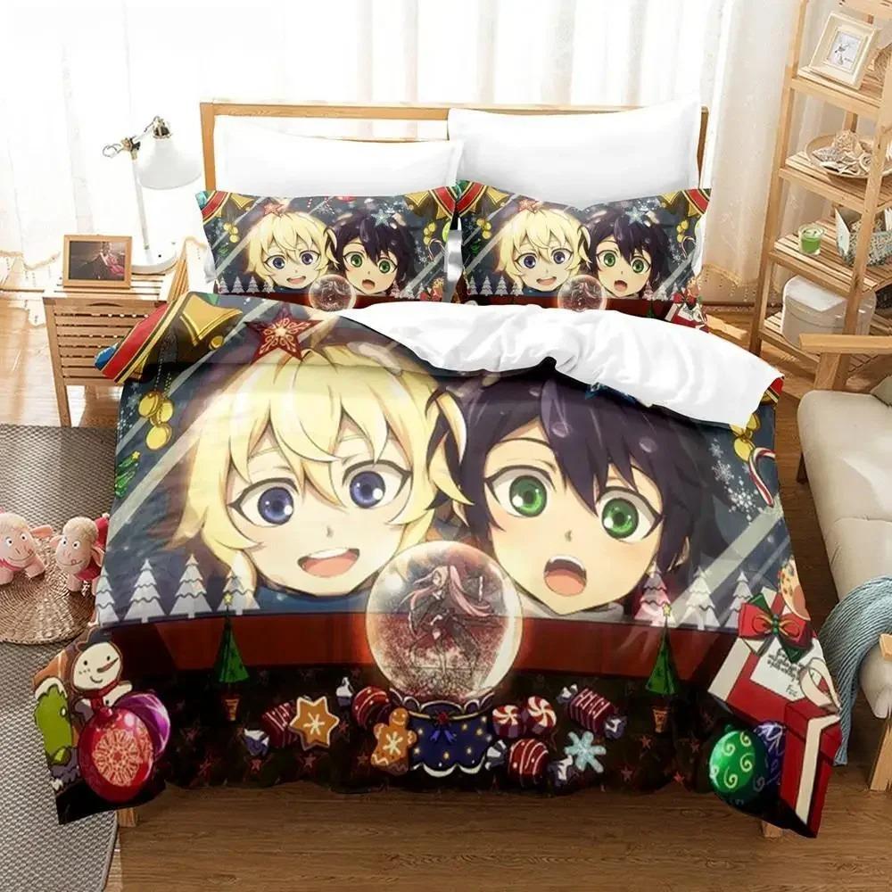 Anime Seraph of the End 3D Pattern Printed Design Bed Cover Kit Cartoon Duvet Covers Pillowcases Full Size Size Bedclothes Decoration Home Use