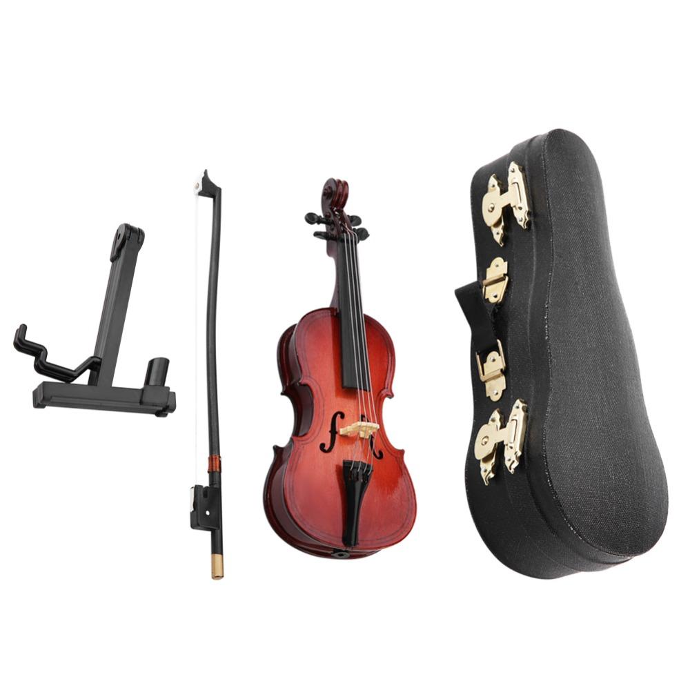 4pcs With Case Wooden Miniature Cello Wooden Violin Replica Collectible Figurine  Home Decoration