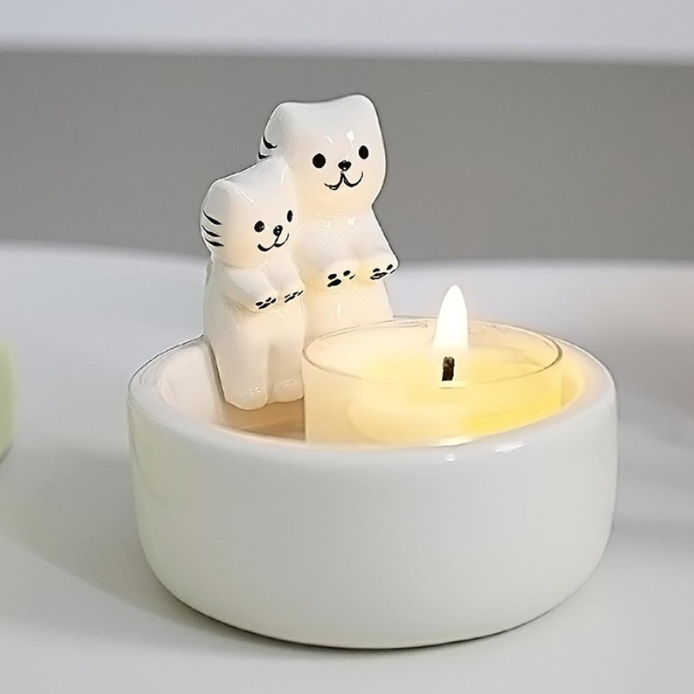 Cat Ceramic Candle Holder Cute Animal Shaped Home Decor for Bedroom Living Room Gift Valentine'S Day Home Decor