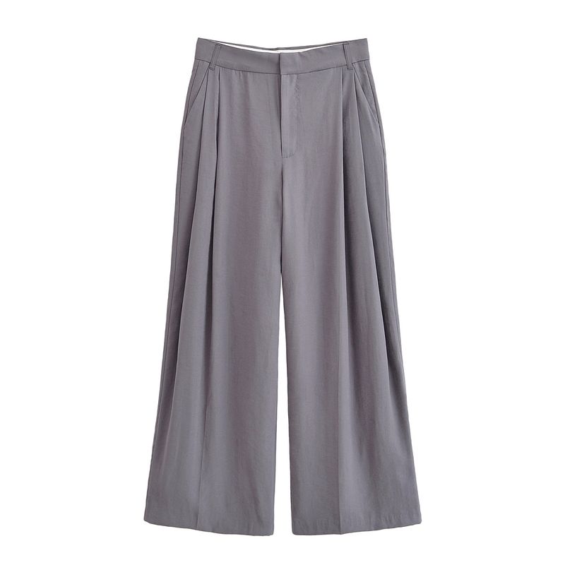 Kaslead New Women Clothes Western Style Versitile Fashion Flip Double Pleated Wide Leg Pants 4661439
