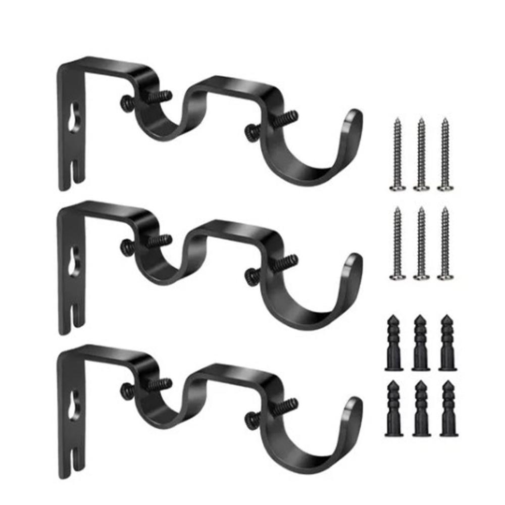 3Pcs 12.2 x 5.3cm Double Curtain Rod Bracket Iron Drapery Hook Curtain Rod Holder For Living Room