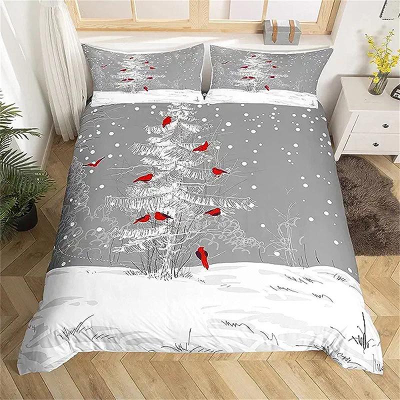 Christmas Duvet Cover Gold Reindeer Bedding Set Boys Girls Room Decor Blue Christmas Tree Comforter Cover Western New  Theme