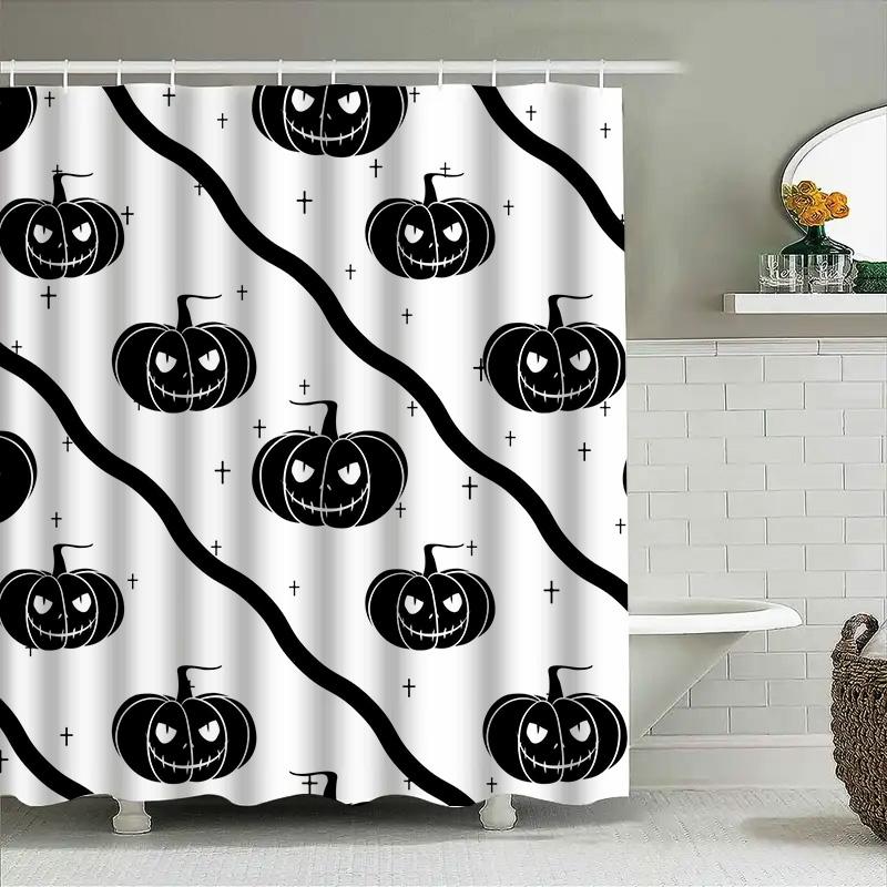 

1Pcblack White Pumpkin Halloween Shower Curtain For Bathroom Decor Spooky Design W60H190(CM)-1 Pcs