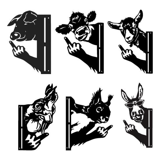 Podglądające Zwierzę Metalowy Znak Środkowy Palec Wiewiórka Znak Rustykalny Pokazujący Palec Kogut Osioł Sztuka Podwórkowa Dekoracja