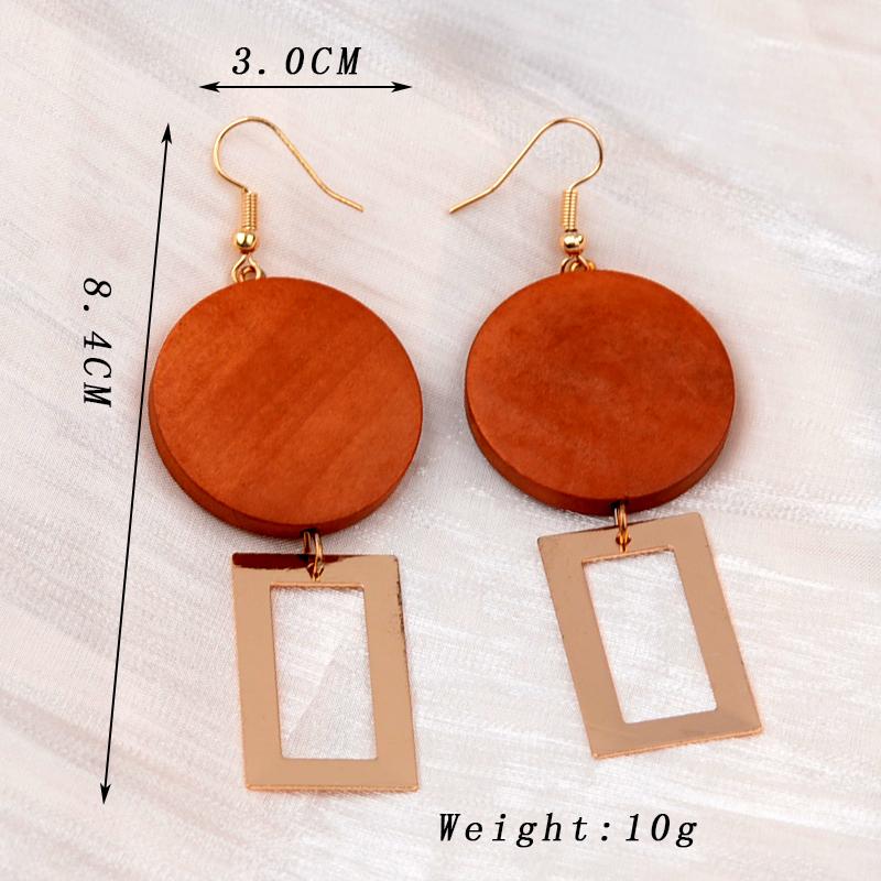 Handmade Ethnic Vintage Long Statement Earrings for Women Wood Round Hollow Metal Rectangle Drop Earrings Bohemian Zircon Gift