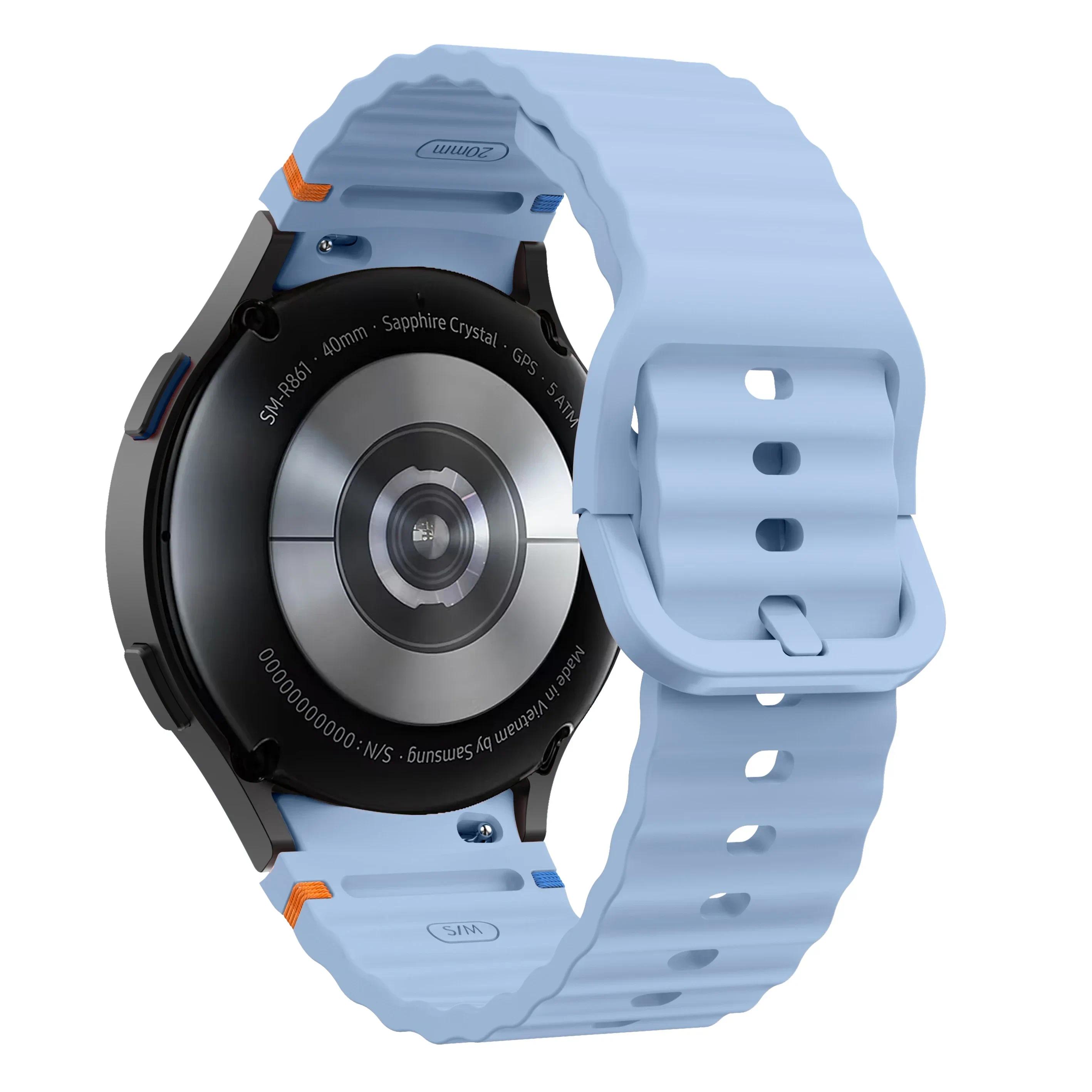 

для Samsung Galaxy Watch 7 Ремешок FE/5 Pro/6/4 Classic 44мм 40мм Без зазора Спортивный силиконовый ремешок Браслет Correa Ремешок Galaxy Watch 7 Galaxy 5 40mm 44mm светло-синий