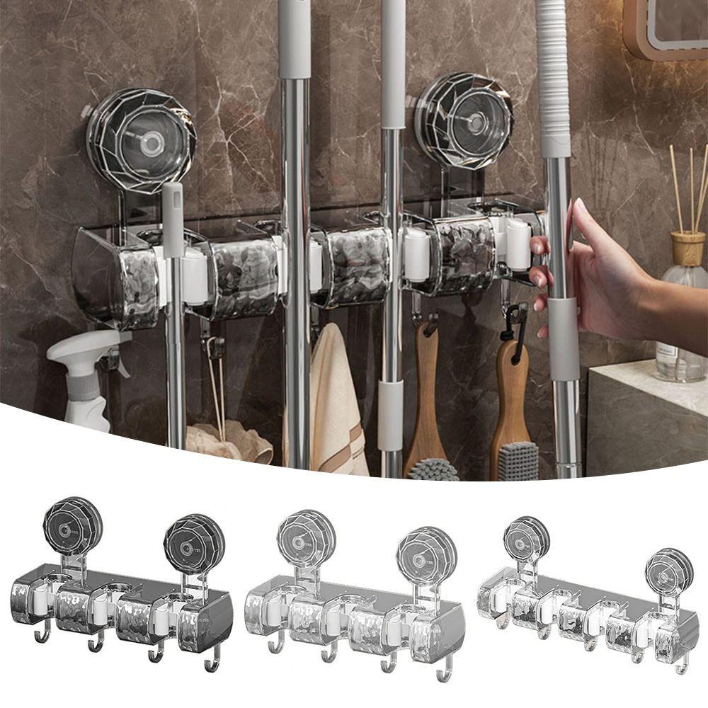 

Anti-Slip Wall Mount Mop Gripper Broom Organizer Mop Clip New Broom Holder Three clip grey