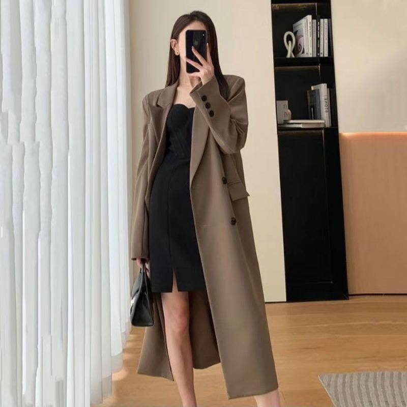 Women S Mid Length Trench Coat Double Breasted Notched Lapel Elegant Style