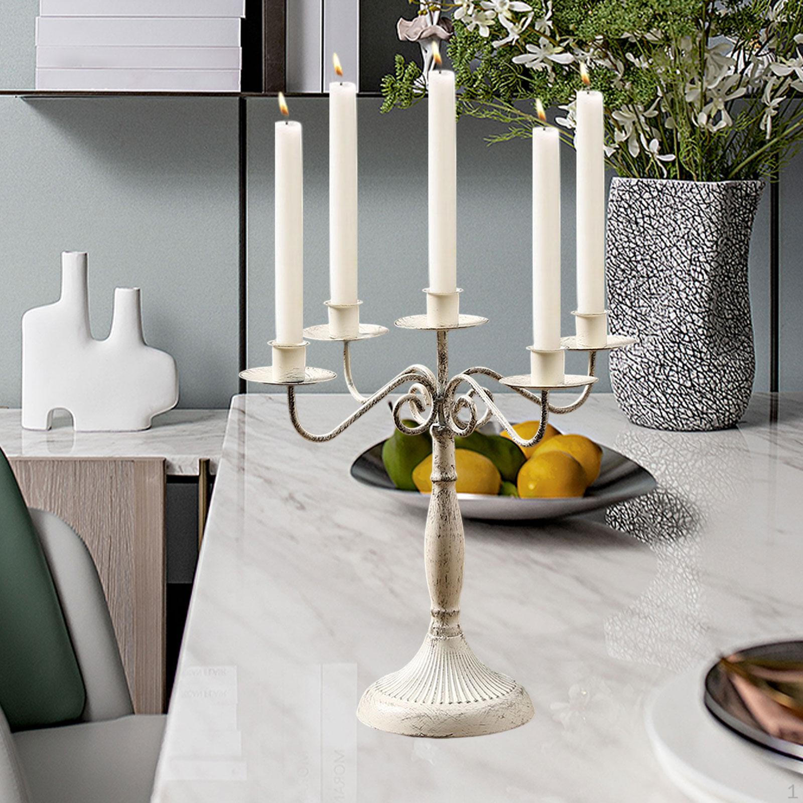 

Candelabra Design for Tapered Candles on Kitchen Table and Mantel White with 5 Arms