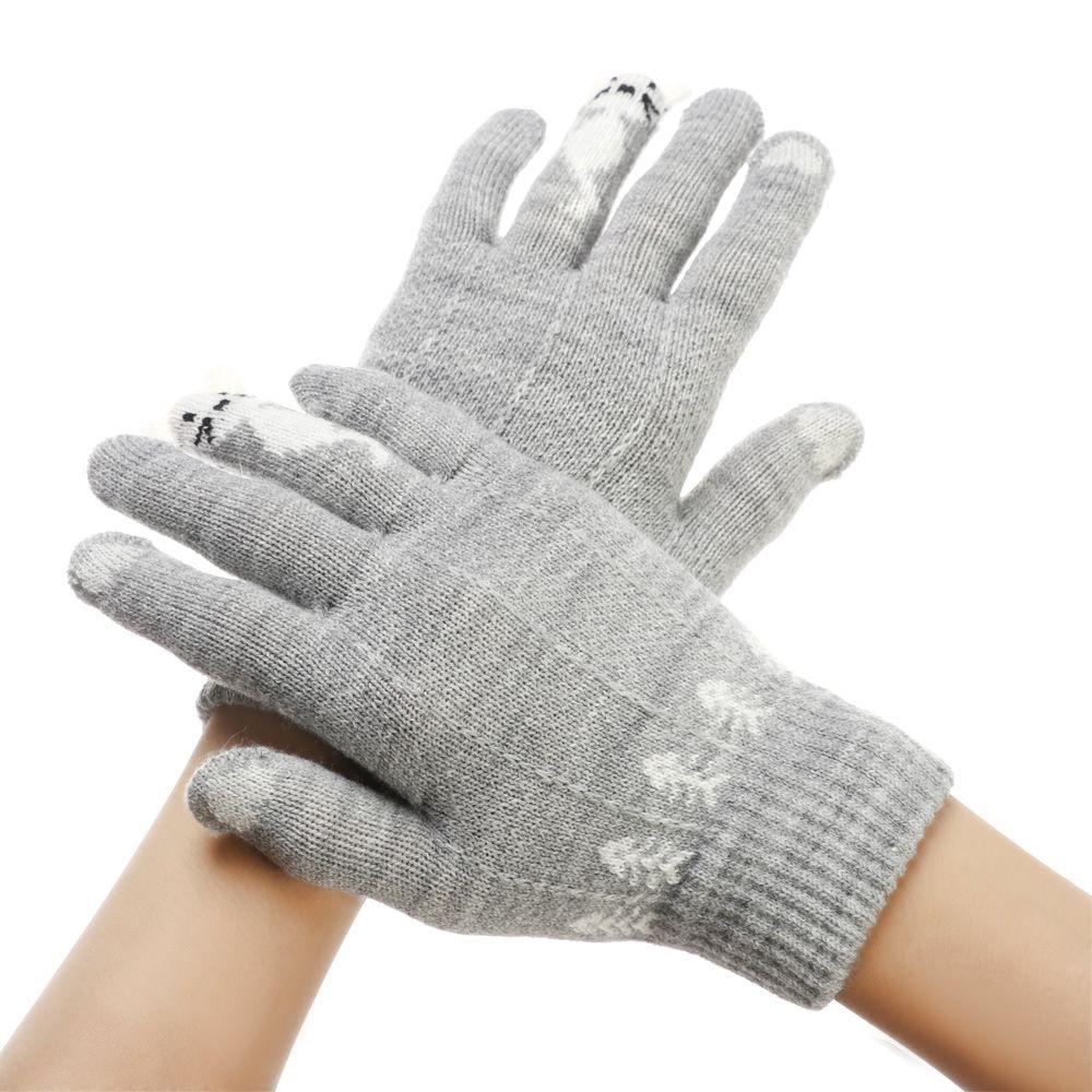 Keep Finger Warm Cute Soft Elastic Full Finger Thicken Warm Touch Screen Mittens Knitted Gloves