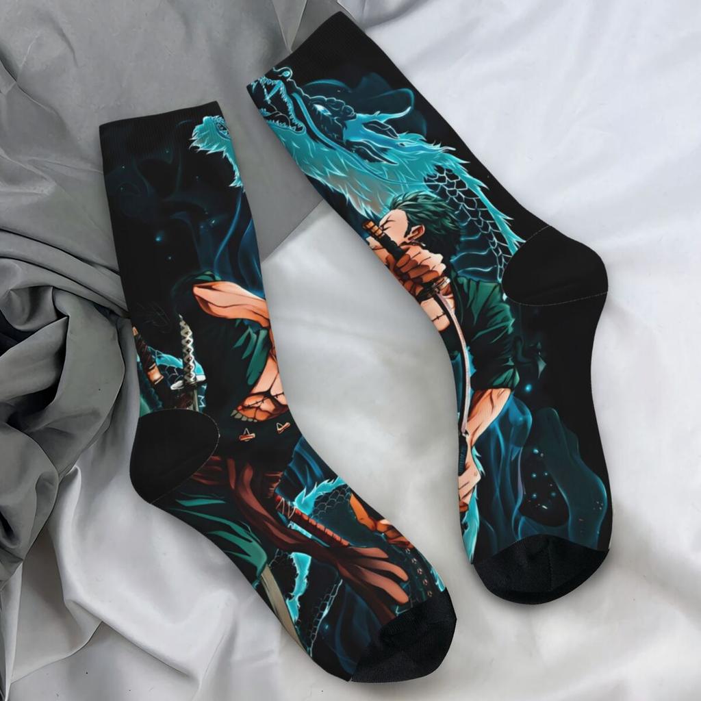 Couple Socks O-One O-Piece Zoro Illustration Stockings Autumn Vintage Warm Soft Socks Pattern Skateboard Non-Slip Socks