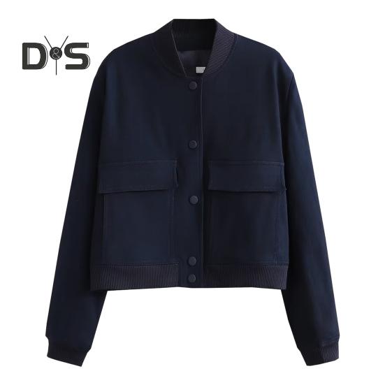 

Женская бейсбольная куртка с воротником-стойкой, длинным рукавом, однобортная, однотонная, с пуговицами и карманами, короткая, уличная, женская куртка L темно-синий