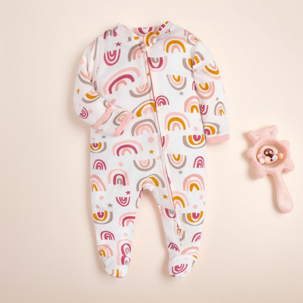 Noworodek Letni Pajacyk: Cienkie, z długim rękawem, podwójny zamek błyskawiczny, oddychające, pajacyk do raczkowania dla niemowląt ze stopkami