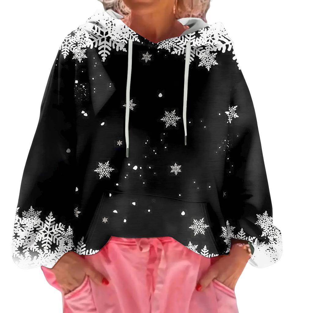 Women's Christmas Printed Loose Casual Long Sleeved Hooded Sweatshirt