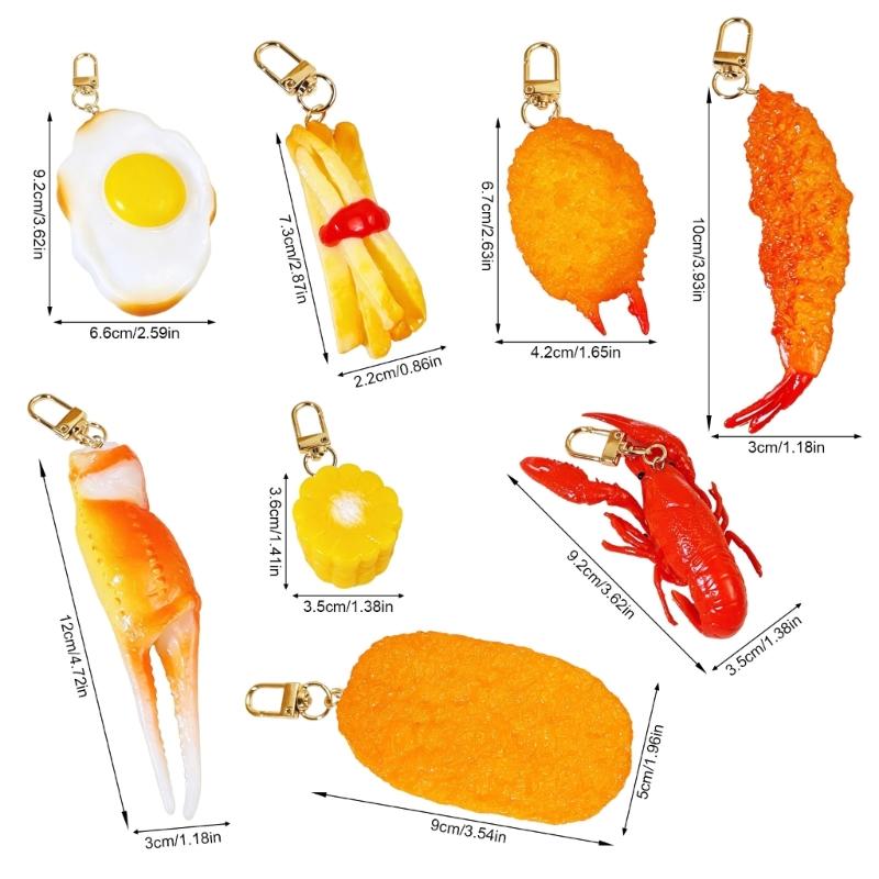 Realistic Food Keychain Set PVC Mini Crab Lobster Keyring Creative Novelty Fun Gift for Car Key Backpack Lovers Friend Party Decoration