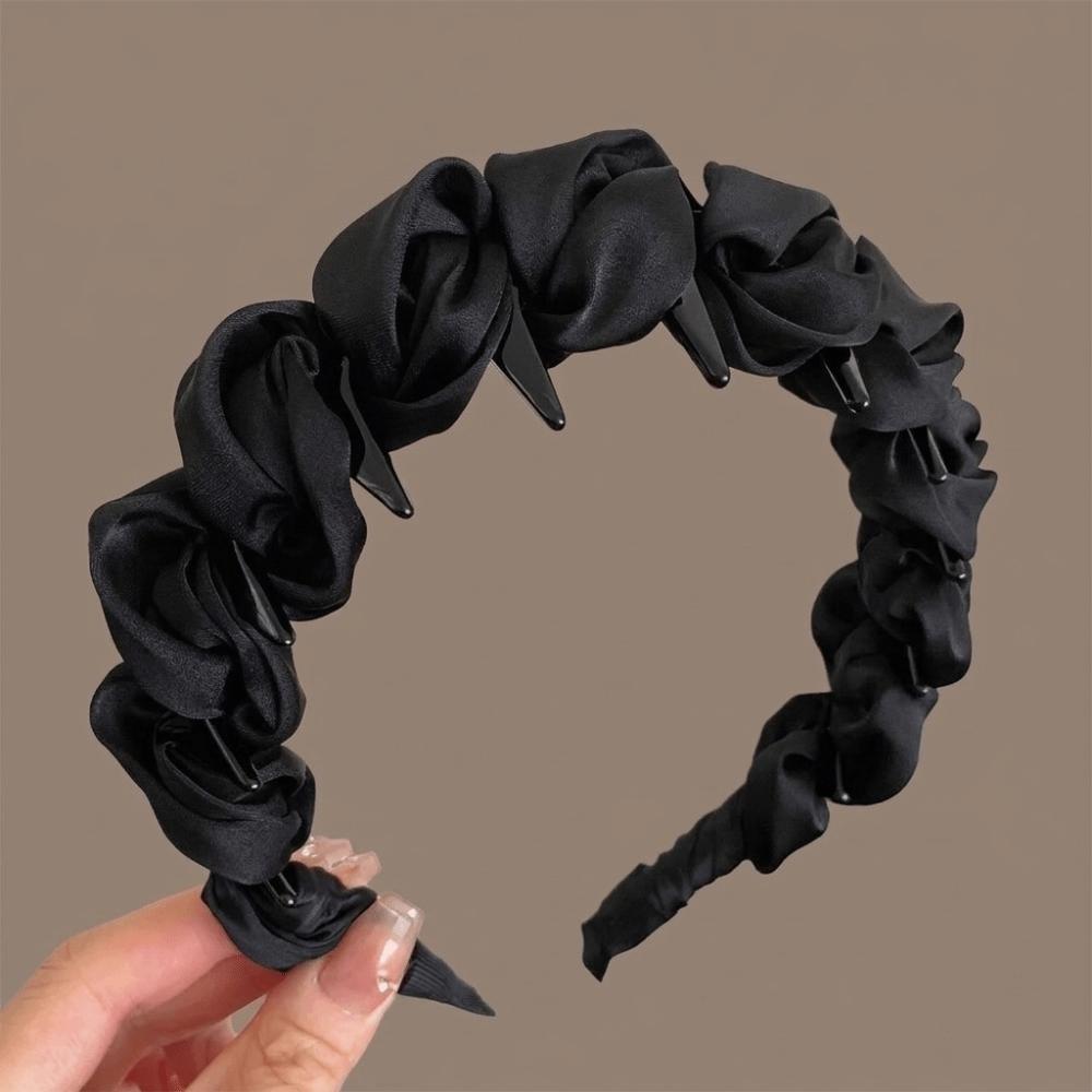 3Pcs/Set High-Volume Satin Bubble Hair Hoop Non-Slip Teeth Top Hairband Hairband Set Facial Washing