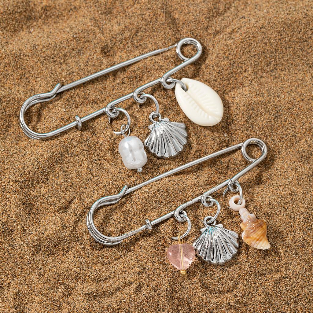 Wind and ocean element brooch, natural shell and rose quartz heart pendant, versatile clothing decorative buckle