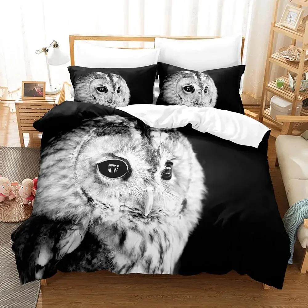 Owl Duvet Cover Set Microfiber Cute White Owl Comforter Cover Bird Animal Quilt Cover For Boys Teens Adults Double Queen Size