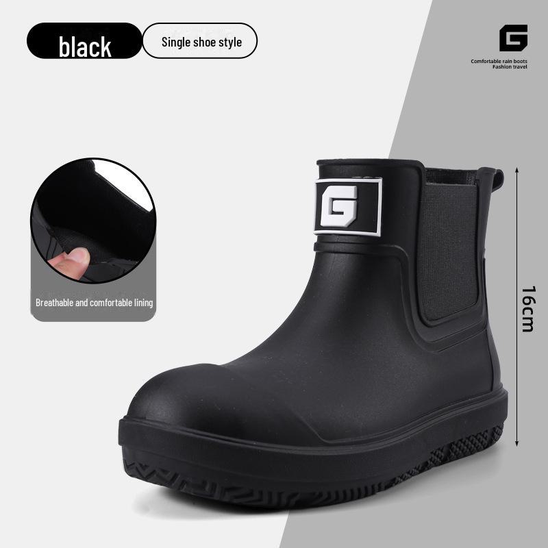 Men's Stylish Non-Slip Waterproof Short Rain Boots with Thick Velvet Lining