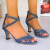 Fashion Ladies Shoes 2024 Ankle Buckle Strap Women's Sandals Cover Heel Dress Sandals Women Narrow Band Med Heel Plus Size Shoes Female