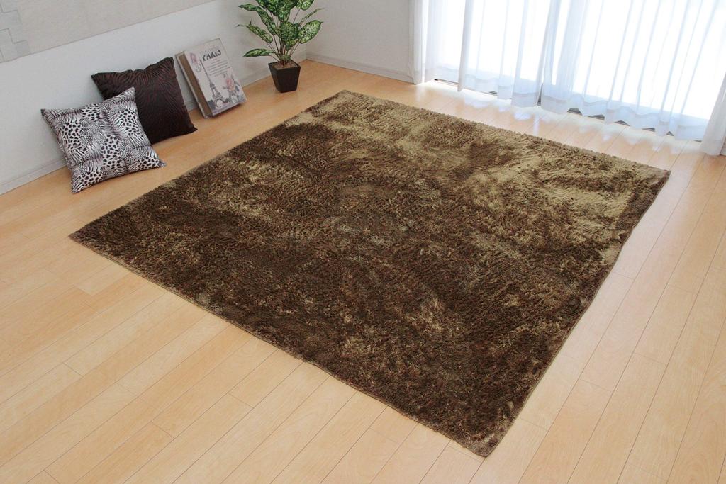 Ikehiko Corporation Rug, 2-Tatami Size, Solid Shaggy Texture, Available in Large Beige, Approx. 185 x 185 cm, Compatible with Heated Carpets, #3958719