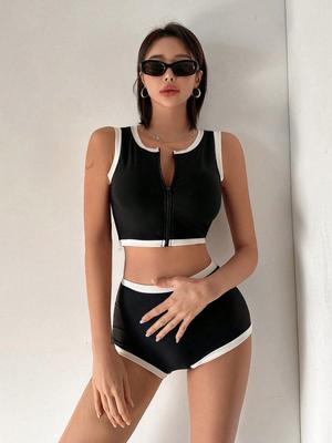 Koreanischer Stil Schlankmachendes Damen Zweiteiliges Badeanzug Set - Sport Tanktop