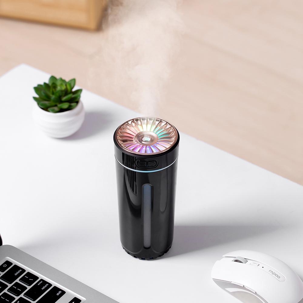 

LA-0618S 300ml Portable Humidifier Desktop Air Humidifier Aroma Diffuser Mist Maker with Colorful Light for Office Cars (Battery Version) Black