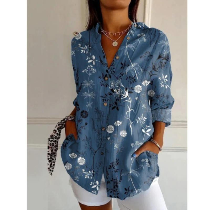 Women Casual Print Shirt Summer Elegant Long Sleeve Button Tops Shirts Womens Clothing
