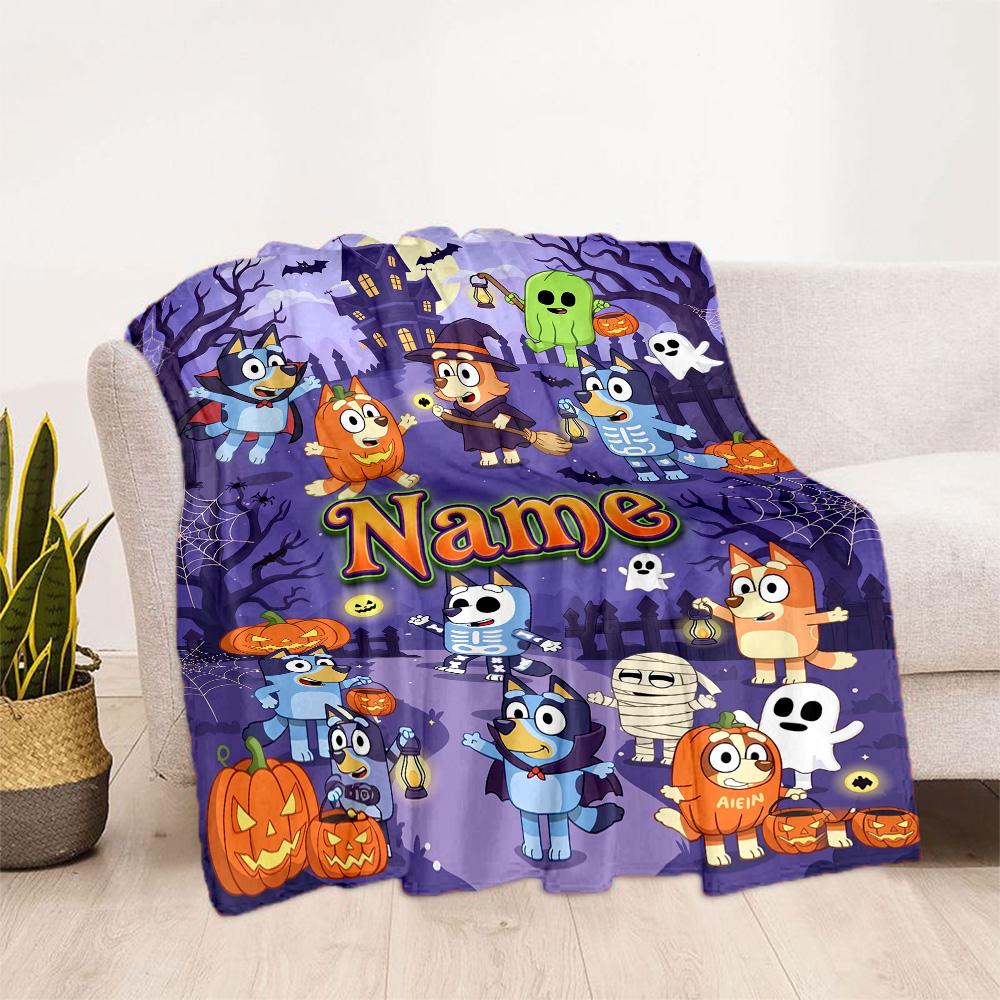 Halloween Bluey Family Personalized Text Blanket Gift Personalized Blanket Soft Warm Cozy for Livingroom Nap Couch Office Chair
