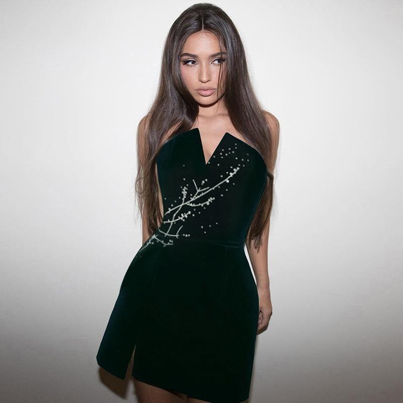 

Sexy Dress2023 Collar Tube Top Velvet Split Dress Autumn Sexy European and American Women s Clothing Elegant Dress Black S