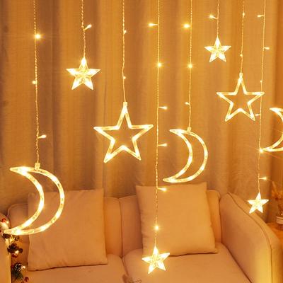 Twinkle Star/Moon Fairy Light Ornament  Curtain String Lights for Bedroom Ramadan Birthday Christmas Indoor Decorations