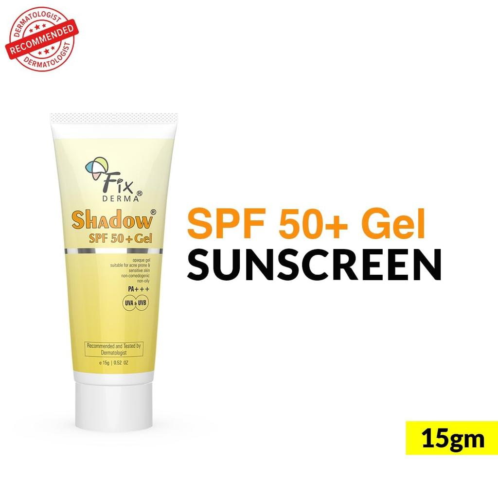 Fixderma Shadow Sunscreen SPF 50+ Gel PA+++ For Oily Skin, Body & Face, Broad Spectrum For UVA & UVB Protection, Non Greasy & Water Resistant 15g