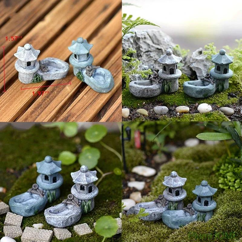 Resin Pond Tower - Mini Retro Fairy Tale Garden Decoration. DIY Mini Landscape Home Accessory with Terrace Design