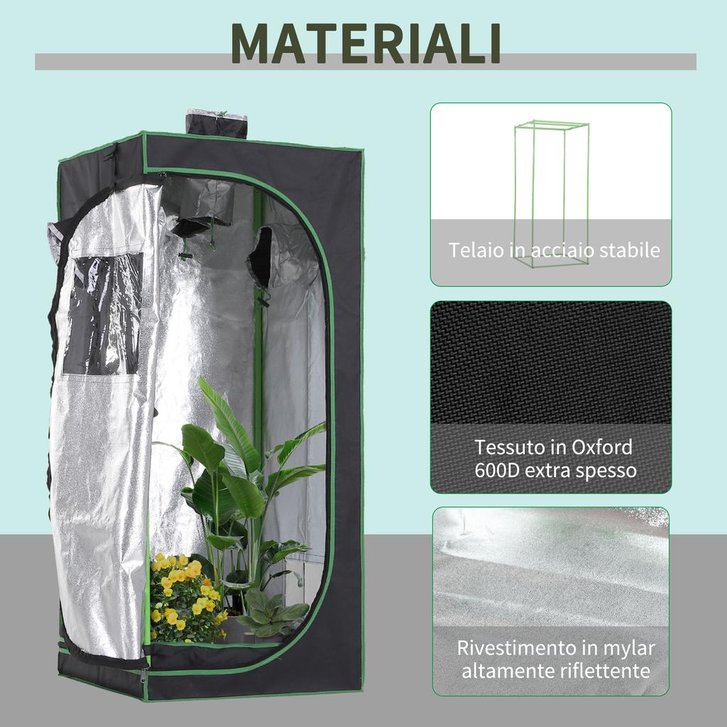 Grow Tent Reflective Mylar Hydroponic with Adjustable Vents and Floor Tray for Indoor Plant Growing, 60 x 60 x 140 cm (24.5" x 24.5" x 55")