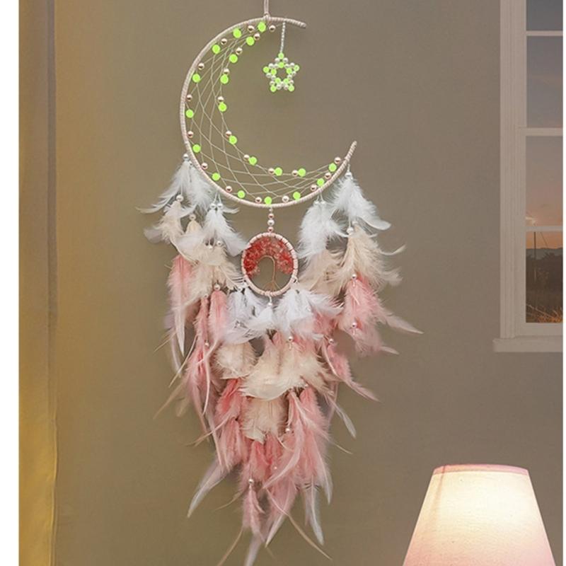 Moon Star Feathered Tassels Dreamcatchers Glowing In Dark Hanging Decors for Religious Celebration and Romantics Setting