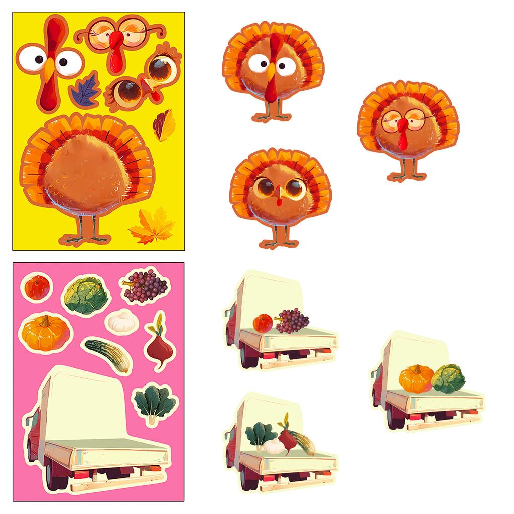 6 Photos/package Thanksgiving Children's Turkey Handbook DIY Puzzle Stickers Autumn Harvest Festival Celebration Face Change