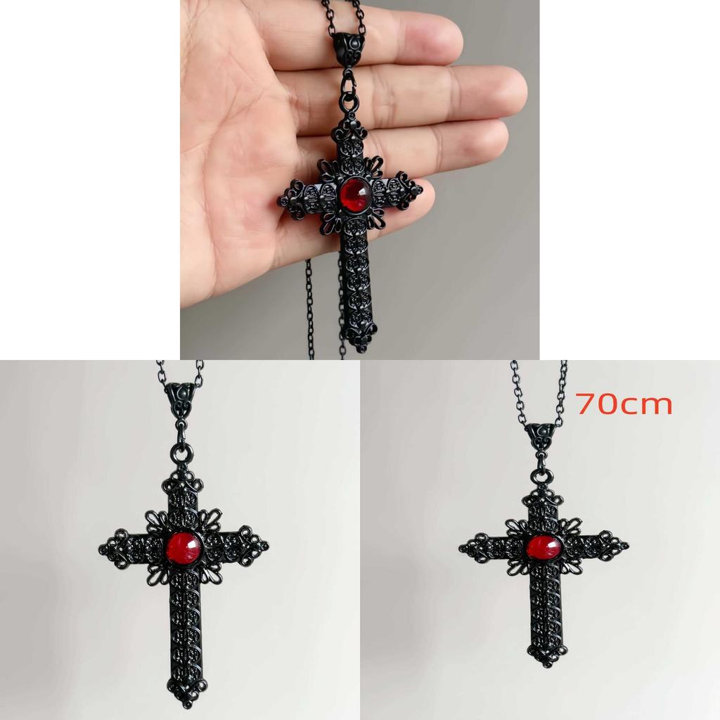 Gothic Cross Necklace With Red Crystal Pendant For Women And Men