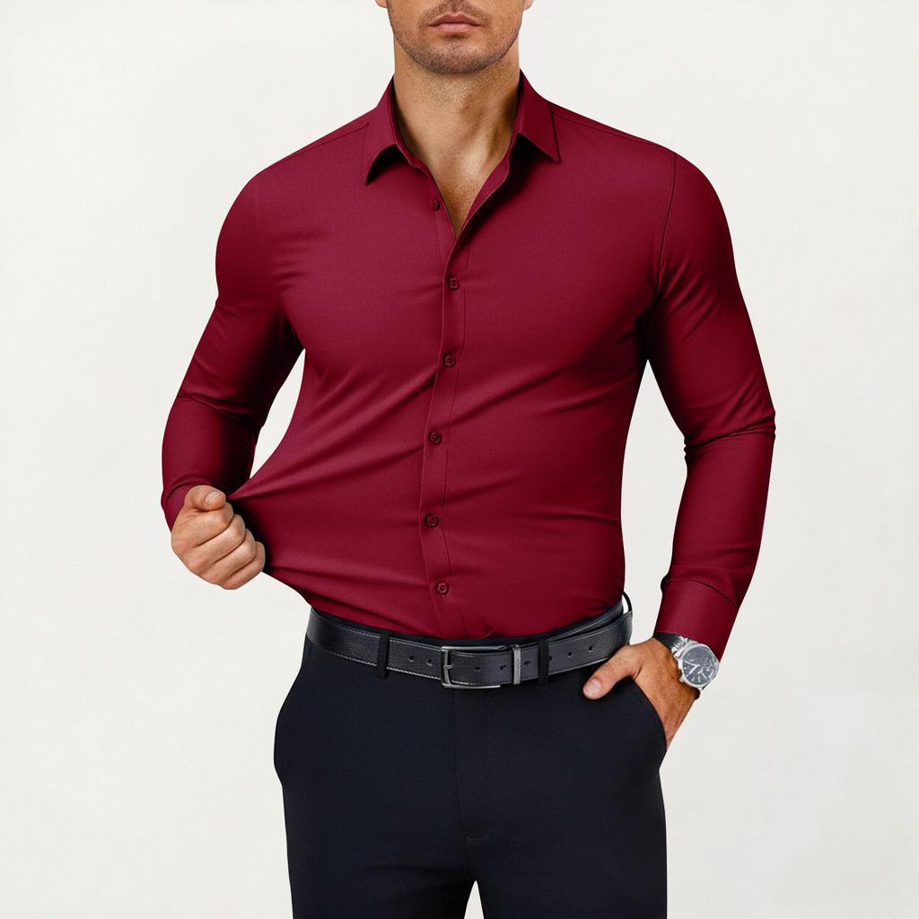 Herren Muscle Fit Hemden Knitterfrei Langarm Freizeit Button-Down Hemden