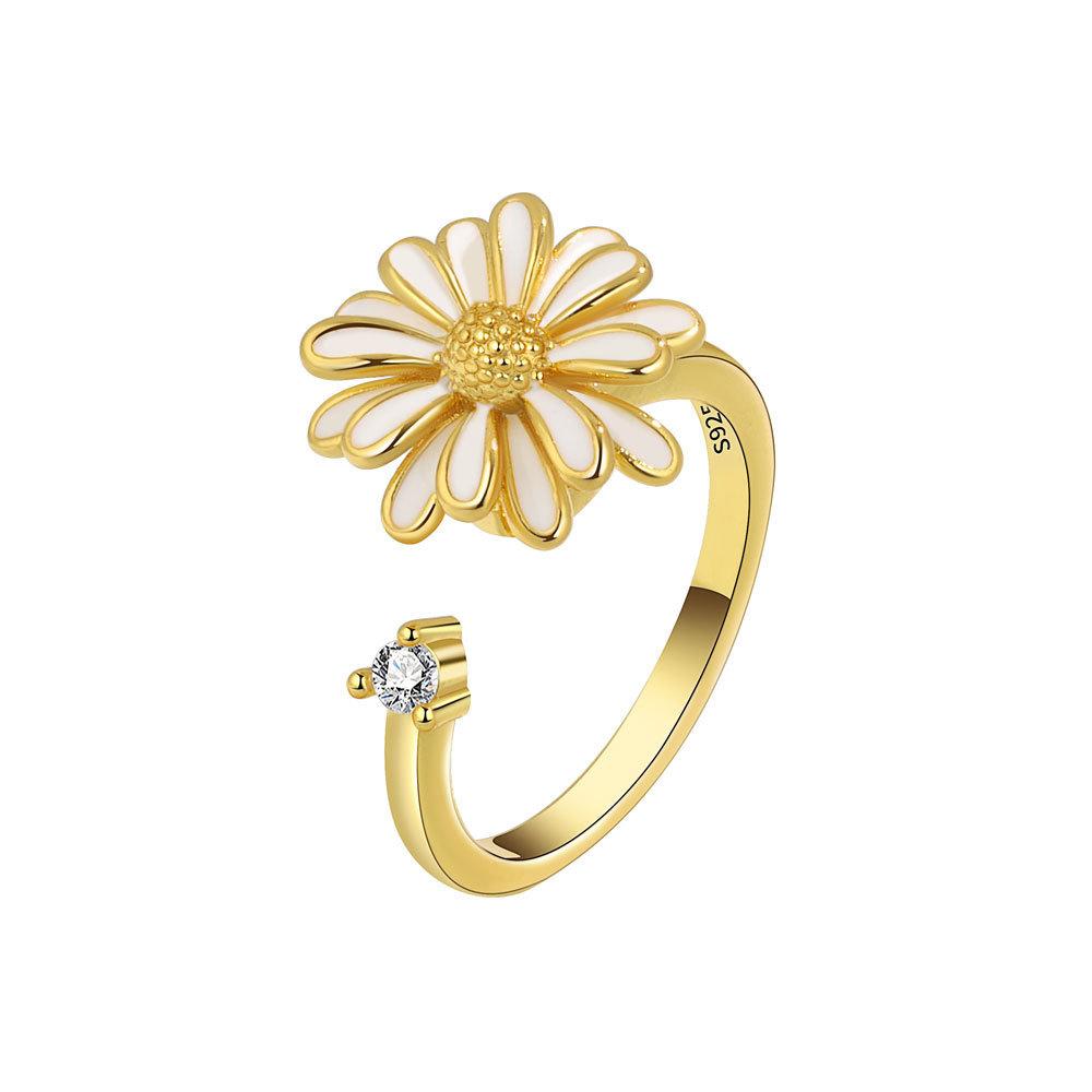 European Style Adjustable Flower Ring With Enamel Finish For Fashion Womens Accessories