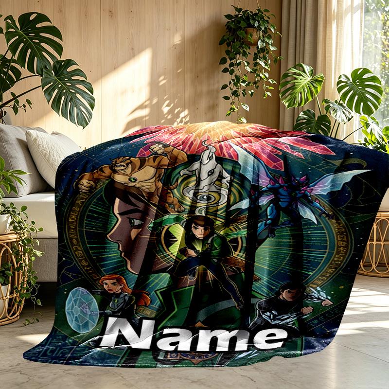Custom Name Personalized Ben 10 Cartoon Print Blanket, Home Decor, Bedroom, Sofa, Camping, Couch, Gifts for Birthday ChristmasEnthusiasts