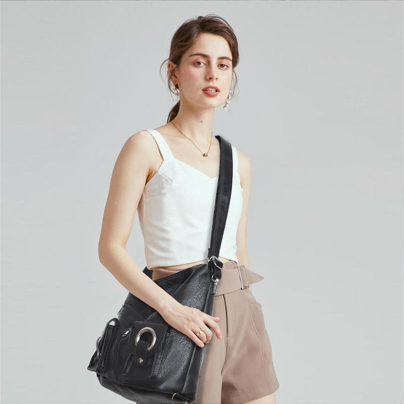 Korean Version Multifunctional Soft Leather Backpack Large Capacity Commuter Tote Bag Simple Personality Versatile Single Shoulder Crossbody Backpack