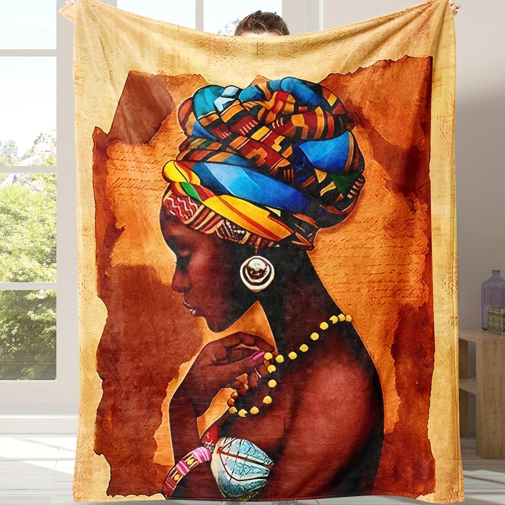 African Woman Flannel Blanket – Vibrant Soft Throw – Multi-Purpose for Couch Bed Camping – Warm Stylish Home Decor