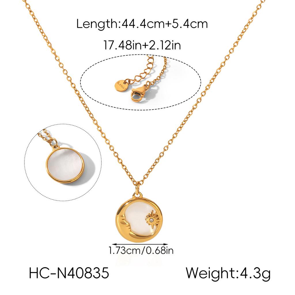 White Mother-of-Pearl Sun and Moon Necklace, Niche Light Luxury High-end, Non-fading, Versatile Clavicle Chain Jewelry