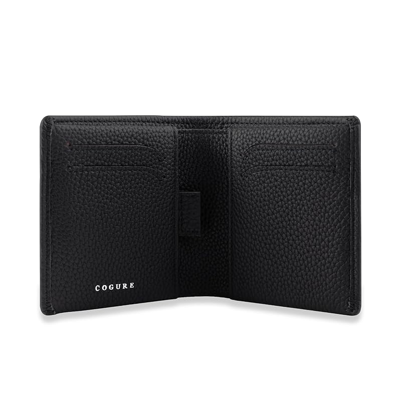 

[COGURE] Kogre wallet bi-fold mini wallet genuine leather shrink calf leather wallet coin purse card holder unisex with gift box COPM02-Black black