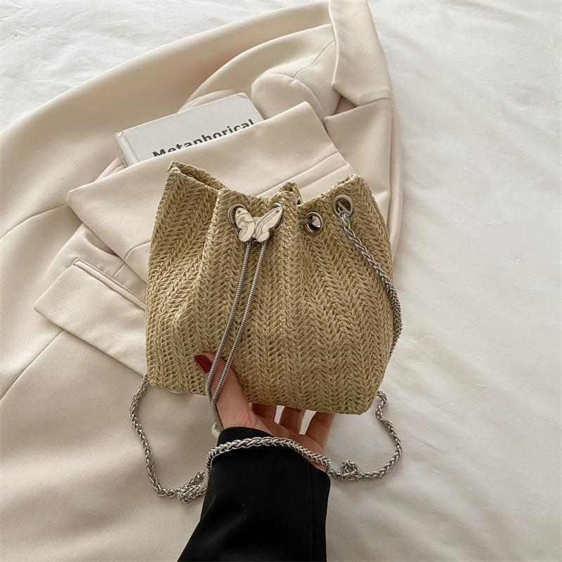 2025 Summer New Fashion Woven Portable Shoulder Crossbody Bucket Bag Women's Bag Supports a Large Number of Foreign Women's Bags