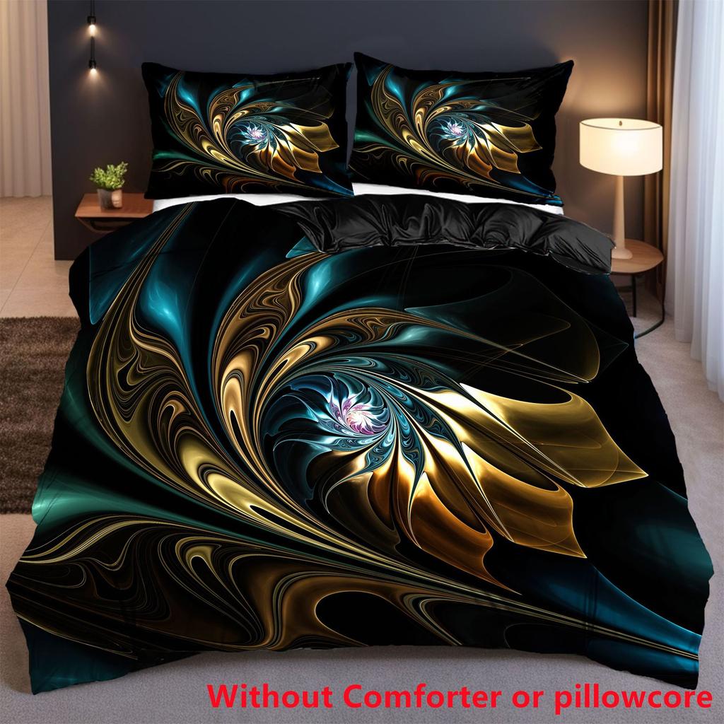 Water Wave Colorful Kit Washed 3D Printing Digital Flower Quilt Set Three-Piece Breathable
