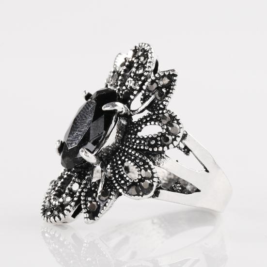 Damen-Ring, Vintage-Stil, hohles Blumenmuster, vergoldet, Legierung, Harz, Fingerschmuck, Geschenk