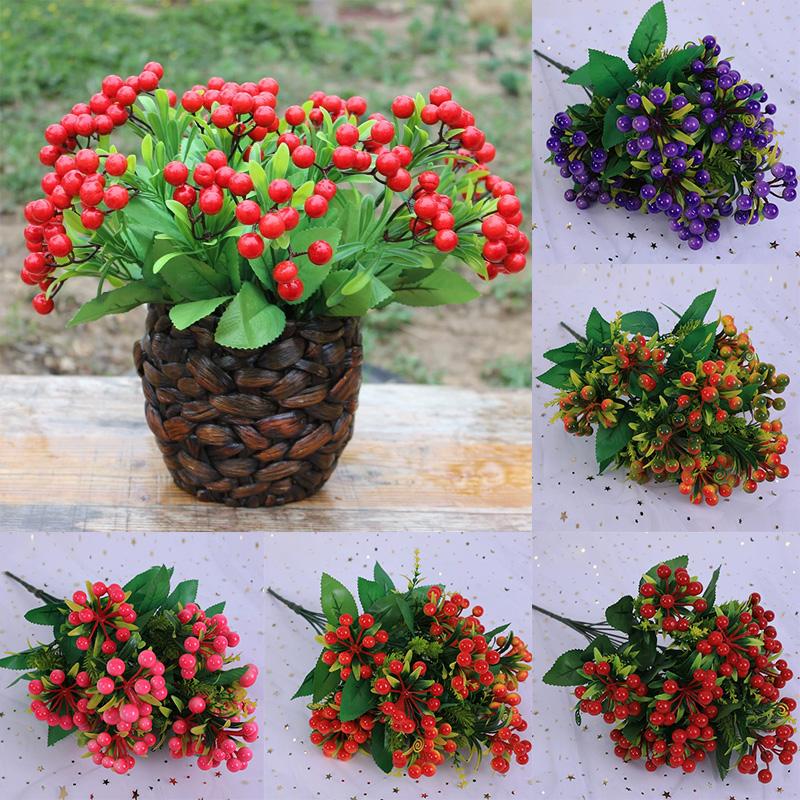 1 Bunch Home Decor Lifelike Artificial Fruit 12-head with Leaves DIY Foam Fruit Red Berries Branch Tabletop Accents