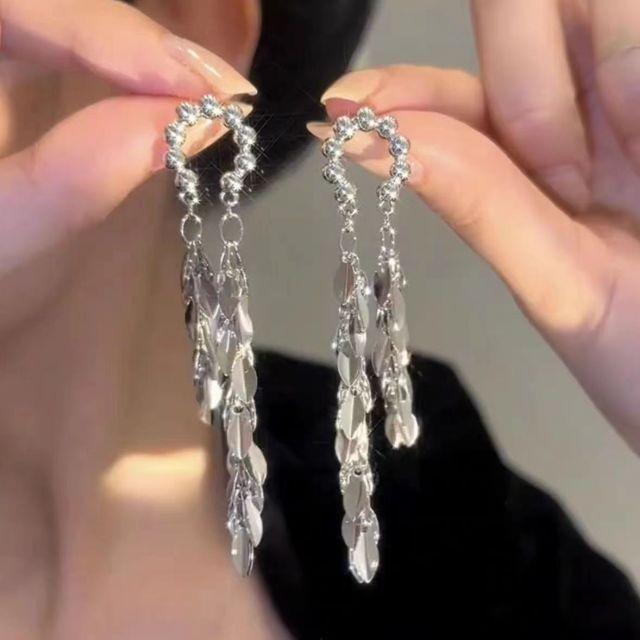 S925 Silver Geometric Tassel Stud Earrings: Fashionable Korean Style, Elegant Design, Versatile for Women
