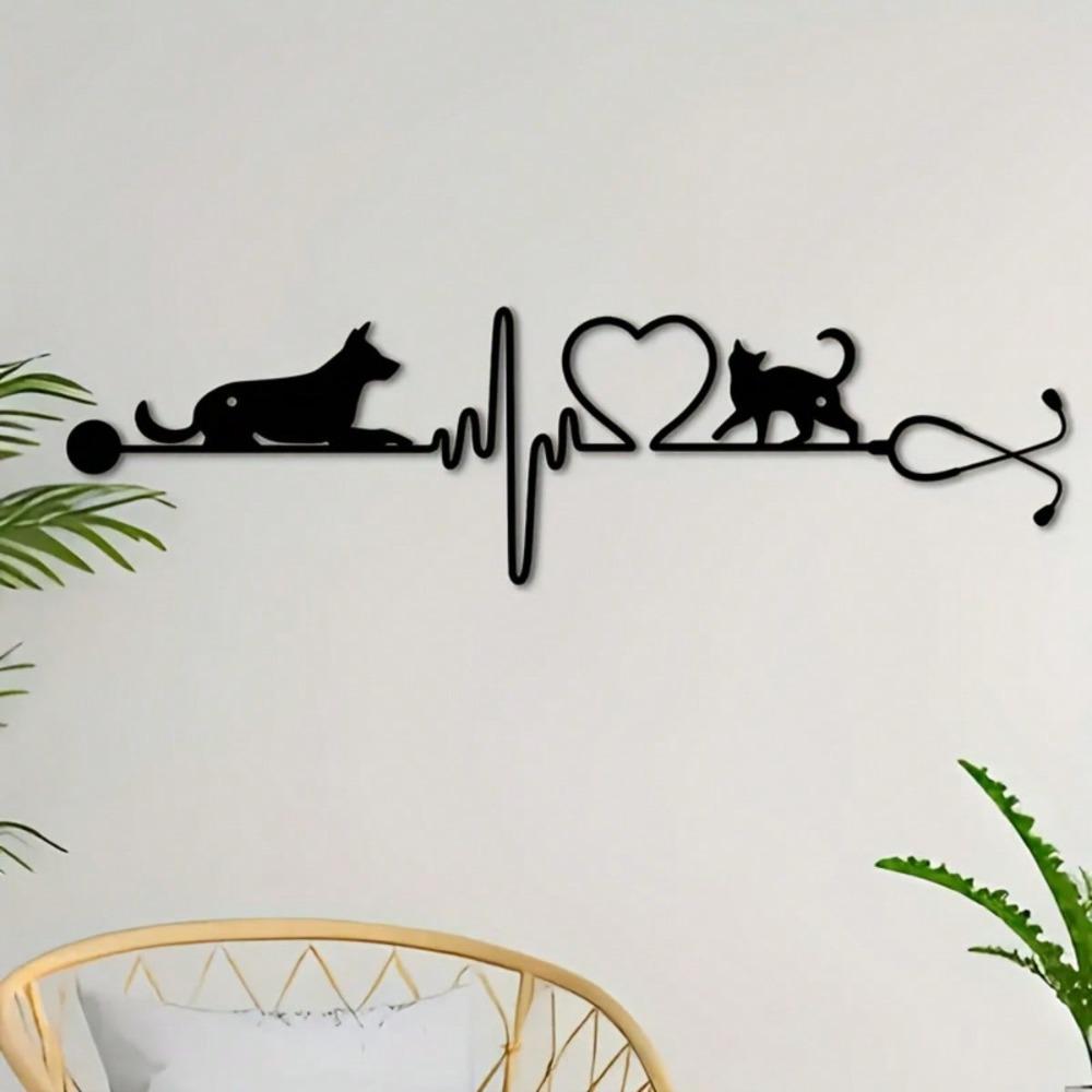 Veterinary Heartbeat Dog Cat Metal Wall Art Rustic Home Decor Outdoor Garden Gift